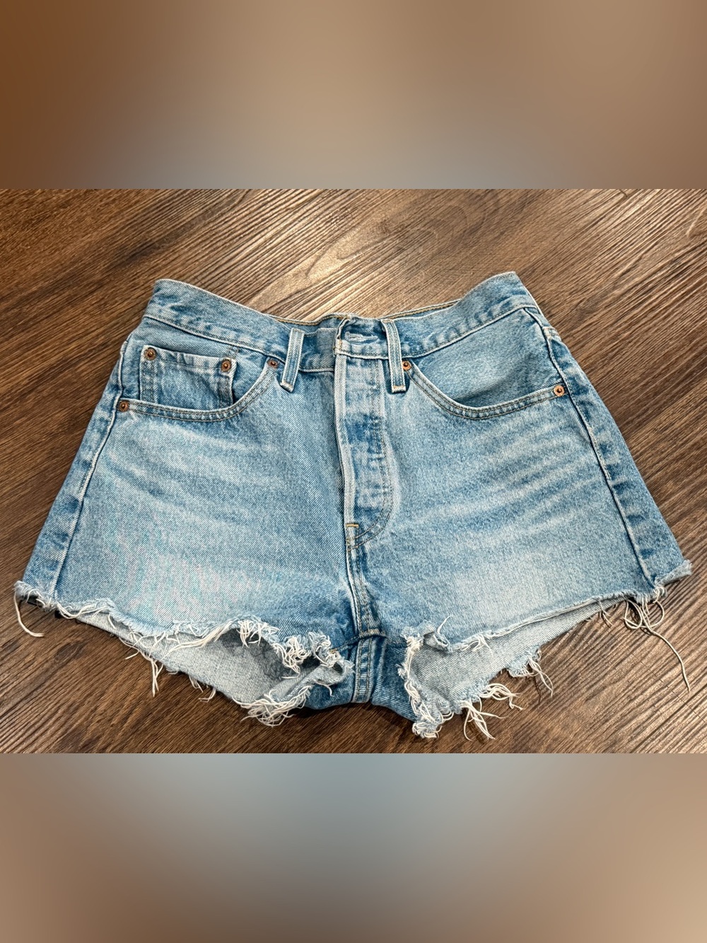 Levi's Light Blue Distressed High-Waist Jean Shorts